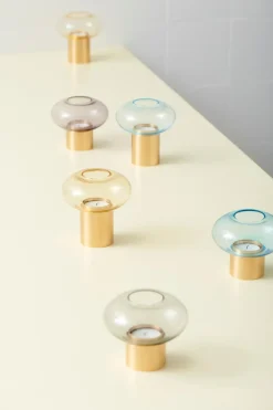 Mush Hurricane fyrfadsstage - Str. M - Blå Glas - Messing*Applicata Discount