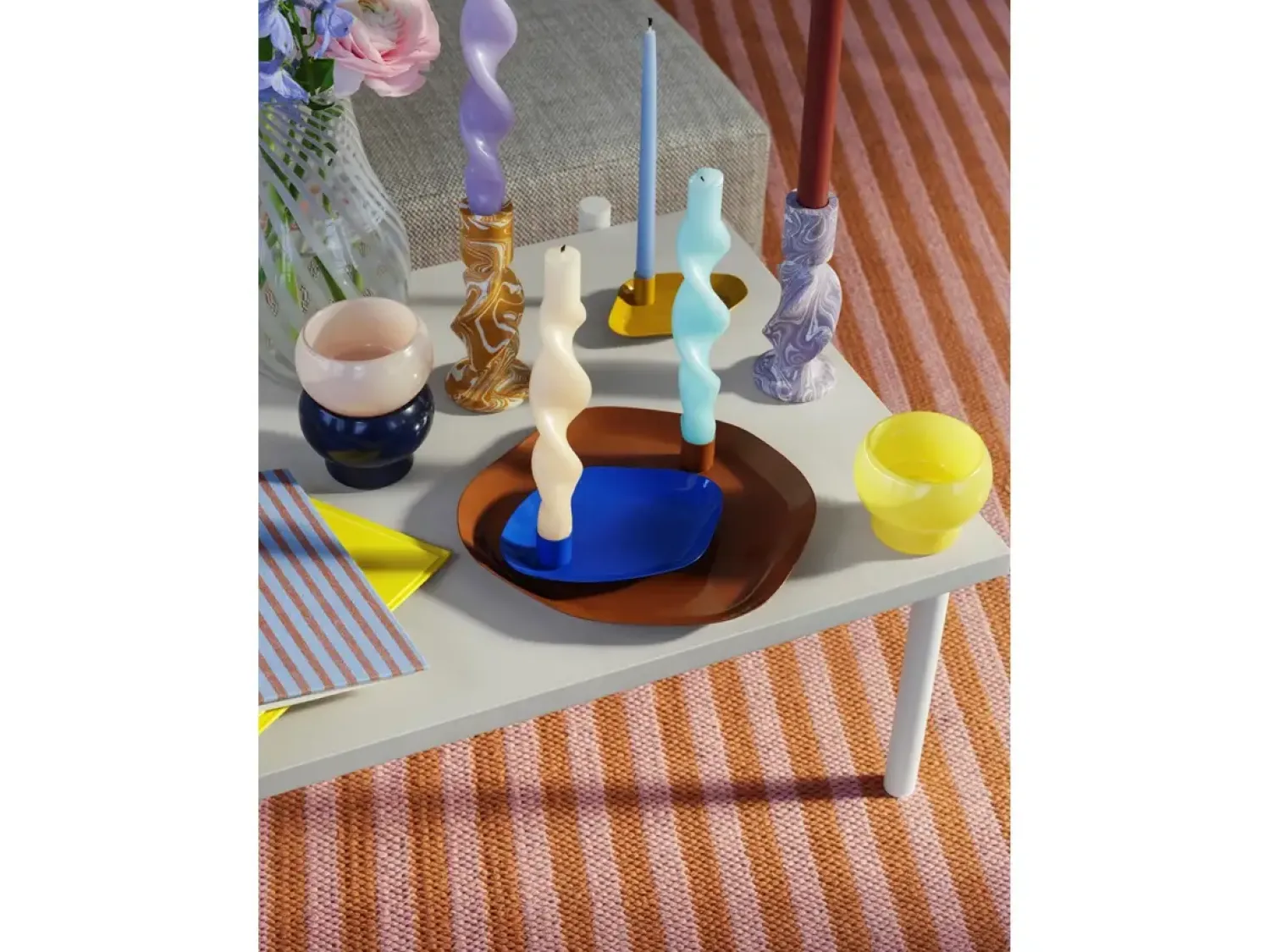 - Fyrfadsstage "Agathe" - Yellow/Blush/Blue - Sæt af 3^Broste Copenhagen New