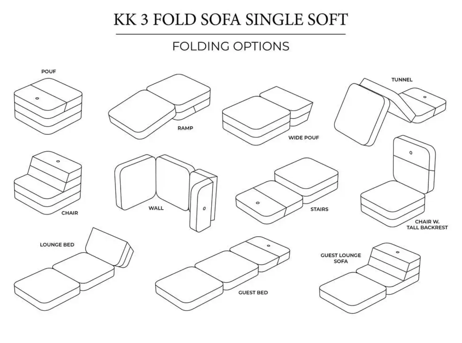 - Sofa - KK 3 Fold Sofa Single Soft - Brun m. sandfarvet knap^By KlipKlap Discount