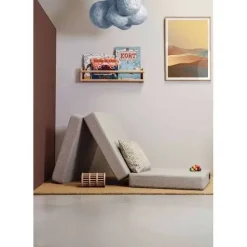 madras - KK 3 fold single - Beige med sandfarvet knapper^By KlipKlap Online