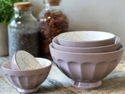 - Skåle - Arés Latteskål m. mønster - Sæt af 5 stk. - Rosa / Taupe^Chic Antique Online