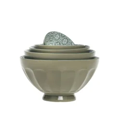 - Skåle - Arés Latteskål m. mønster - Sæt af 5 stk. - Grøn / Oliven*Chic Antique New