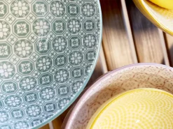 - Skåle - Arés Latteskål m. mønster - Sæt af 5 stk. - Grøn / Oliven*Chic Antique New