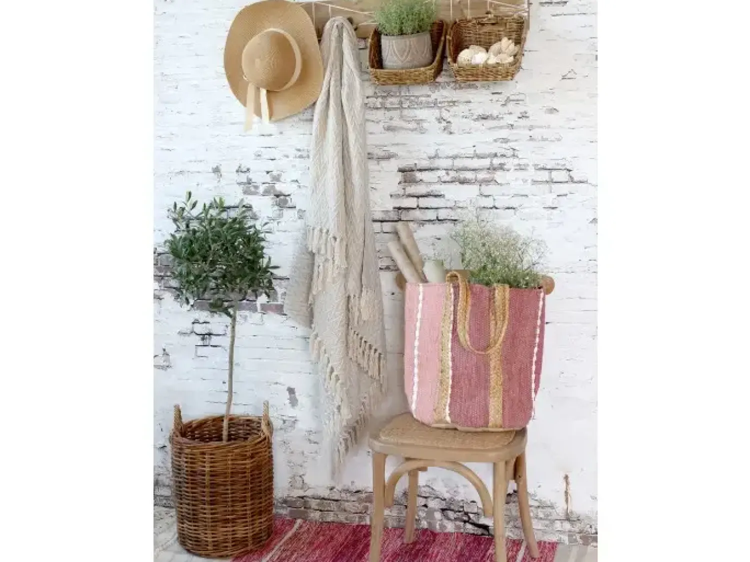 Chic Antique - Strandtaske i genbrugsgarn - 60 x 40 x 30 - Raspberry^ New