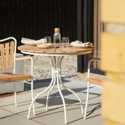 - Havebord - Ellen cafebord Ø80cm hvid/teak*Cinas Clearance