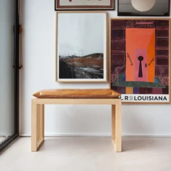 - Siddepude til 2-pers Rib bænk lysebrun læder^Cinas Sale