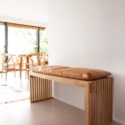 - Siddepude til 3-personers Rib bænk lysebrun læder, 104 x 35 cm*Cinas Discount