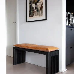 - Siddepude til 3-personers Rib bænk lysebrun læder, 104 x 35 cm*Cinas Discount