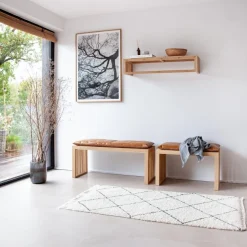 - Siddepude til 3-personers Rib bænk lysebrun læder, 104 x 35 cm*Cinas Discount