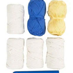 - DIY Kit Hækle, blå, lys natur, gul, Chunky bøllehat, 1 pk.^Creativ Company Hot