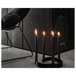 Ekta Living - Lysestage i læder - Belt 4 Candles - Sort læder*By Wirth Outlet