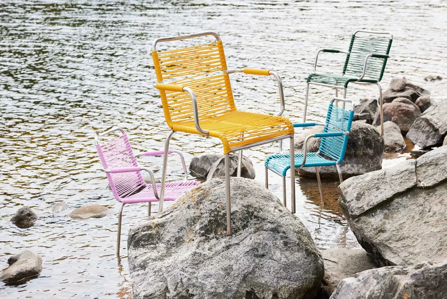 - Havestol - Mya spaghetti m. armlæn - Turkis/Blå*FIAM New