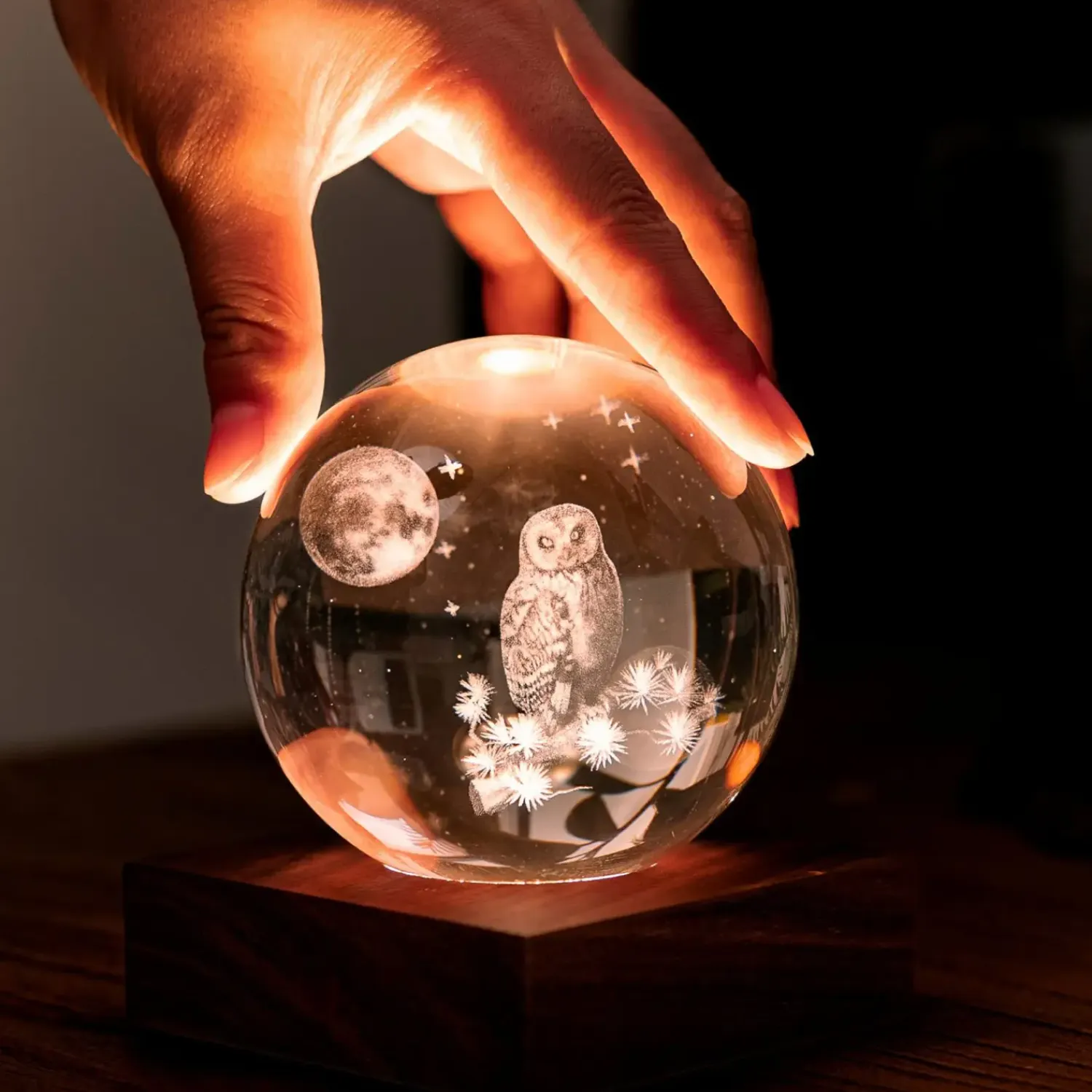 - Amber Crystal Light Bordlampe - 3D The Owl Moon^Gingko Online