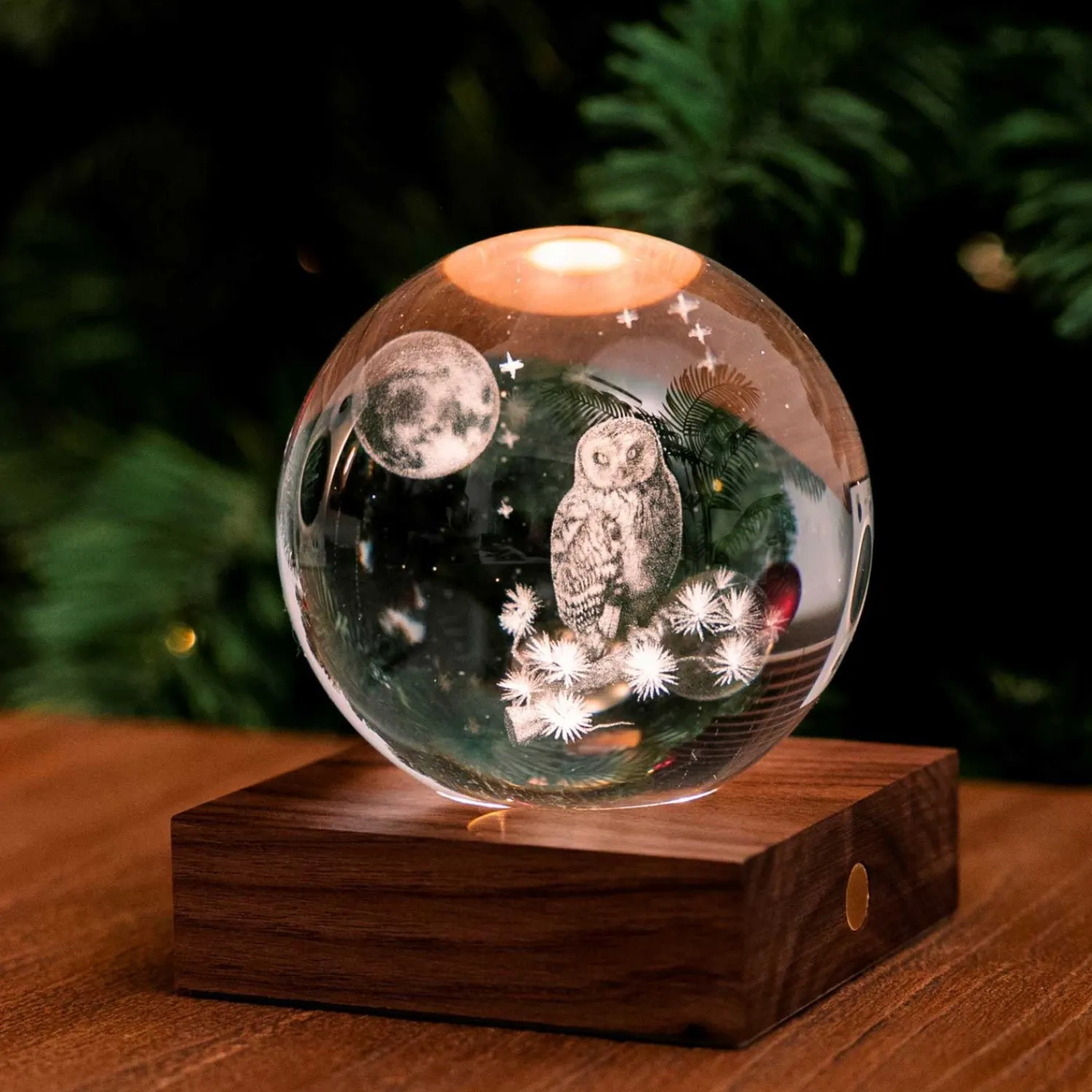 - Amber Crystal Light Bordlampe - 3D The Owl Moon^Gingko Online