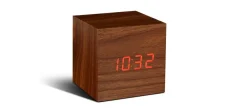 - Wooden Cube Click Clock Walnut / RED LED^Gingko
