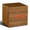 - Wooden Cube Click Clock Teak/ Red LED*Gingko Sale