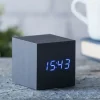 - Wooden Cube Click Clock Black / Blue LED^Gingko Online