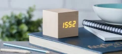 - Wooden Cube Click Clock Maple / Orange LED^Gingko Clearance
