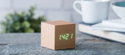 - Wooden Cube Click Clock Beech / Green LED*Gingko Hot