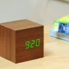 - Wooden Cube Click Clock Walnut/ Green LED*Gingko Online