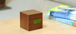 - Wooden Cube Click Clock Walnut/ Green LED*Gingko Online
