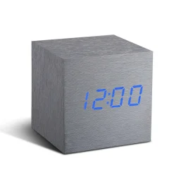 - Wooden Cube Click Clock Aluminium / Blue LED^Gingko New