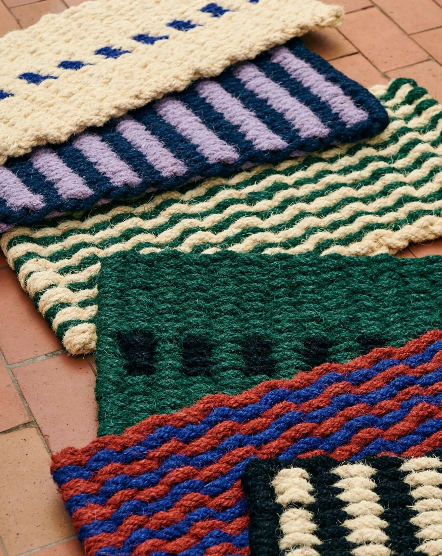 - Coco dørmåtte - Stripe Wave - Brown & Navy - 40x80 cm*Hay Online