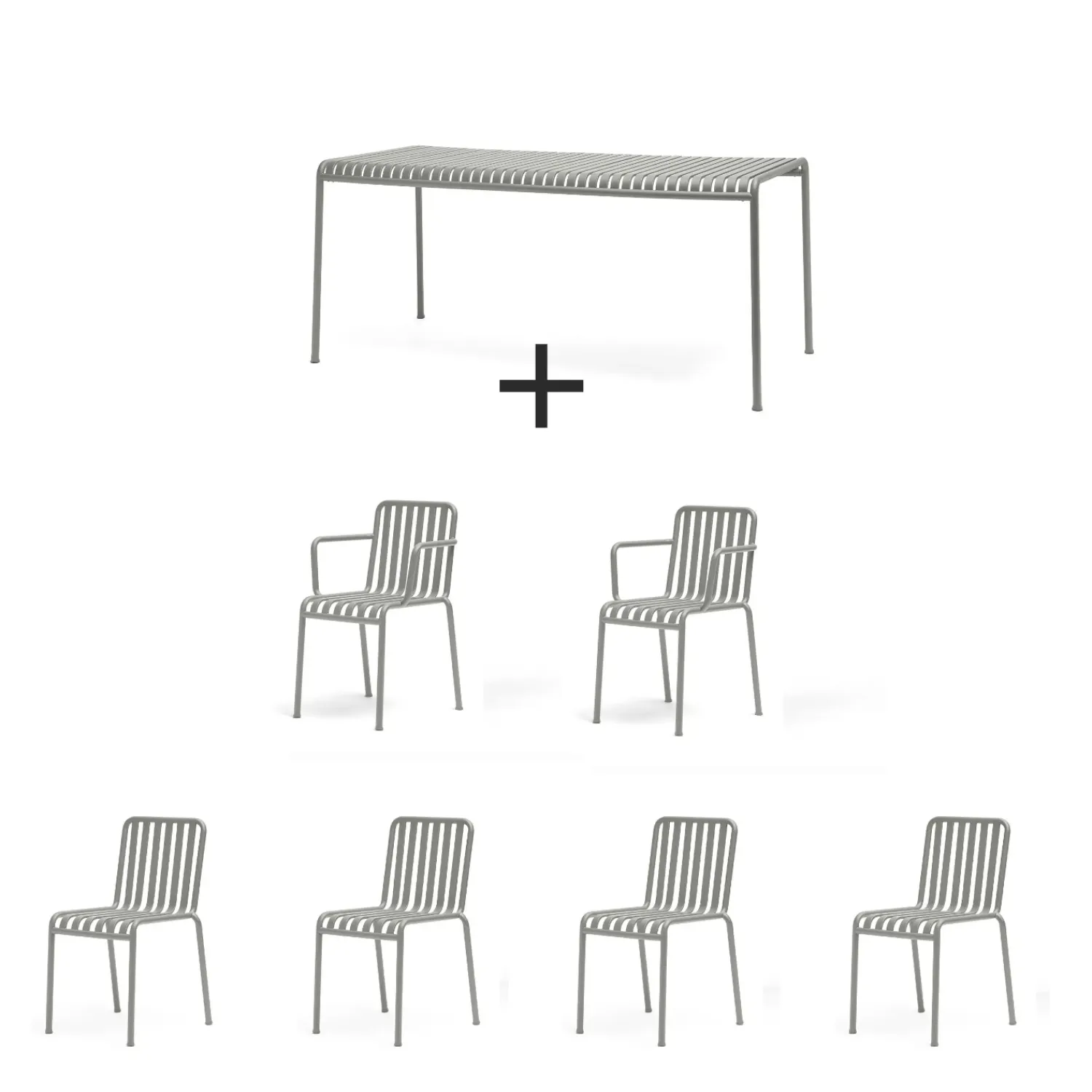 Hay - Palissade sæt - Bord 170 cm + 6 stole - Sky grey - 4 chairs og 2 arm chairs^ Hot