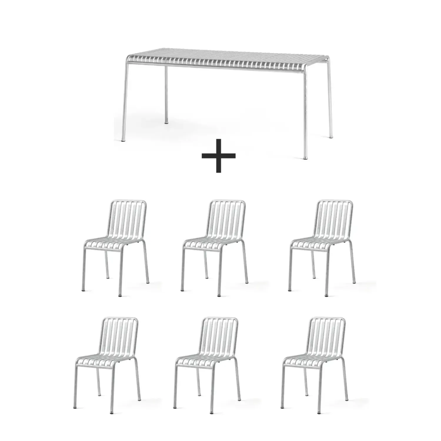 Hay - Palissade sæt - bord + 6 stole - Sky Grey - Grå - 6 Chairs^