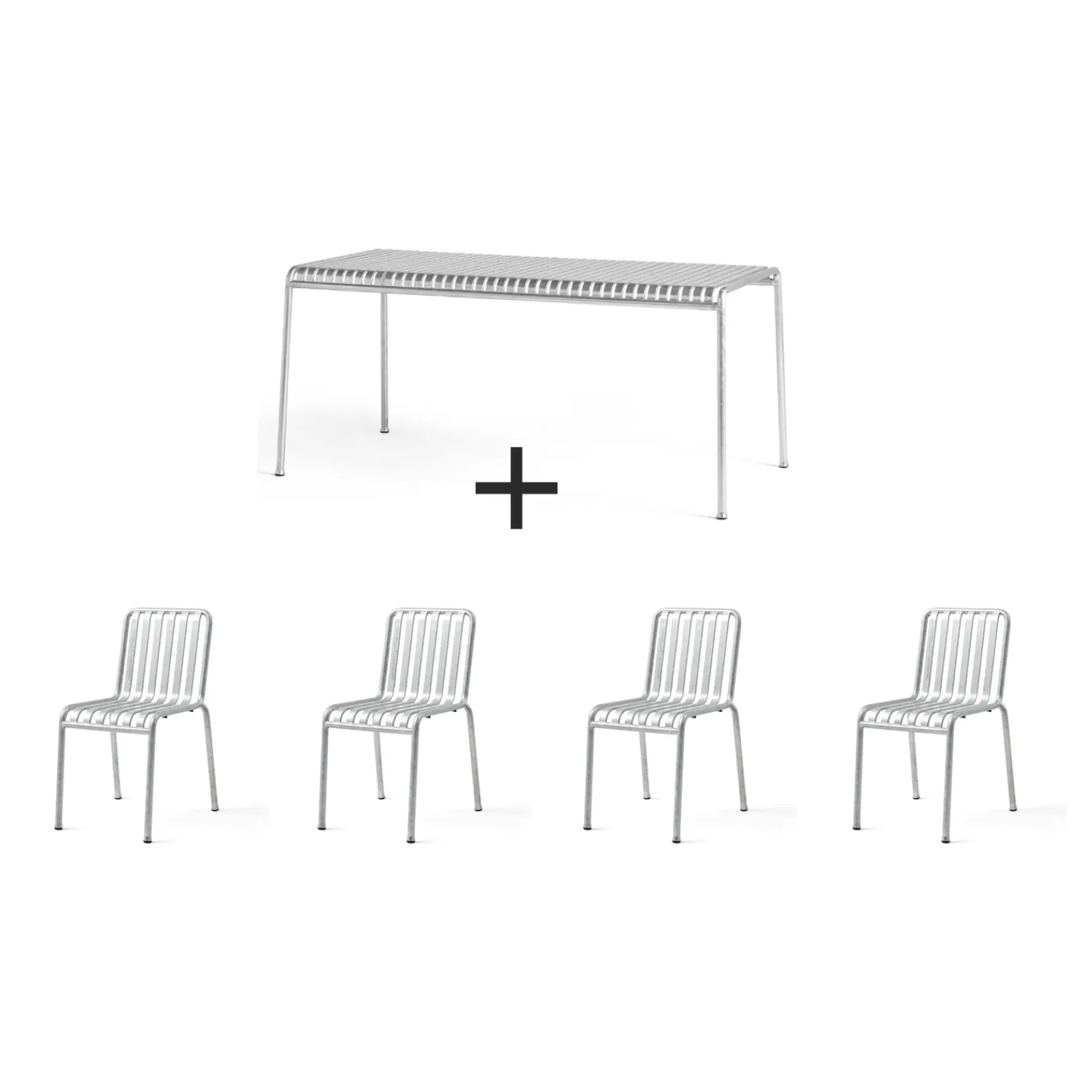 Hay - Palissade sæt - bord + 4 stole - Galvaniseret^ Clearance