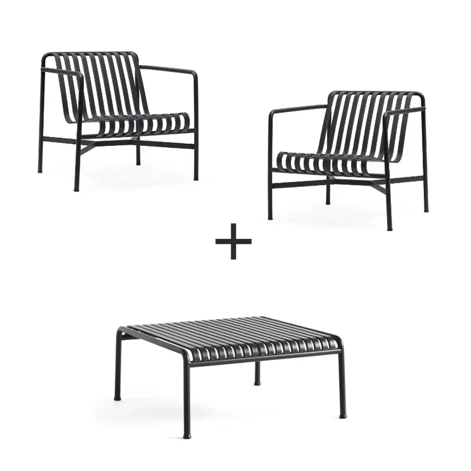 Hay - Palissade sæt - Lounge bord lav + 2 lounge stole lav - Anthracite* New