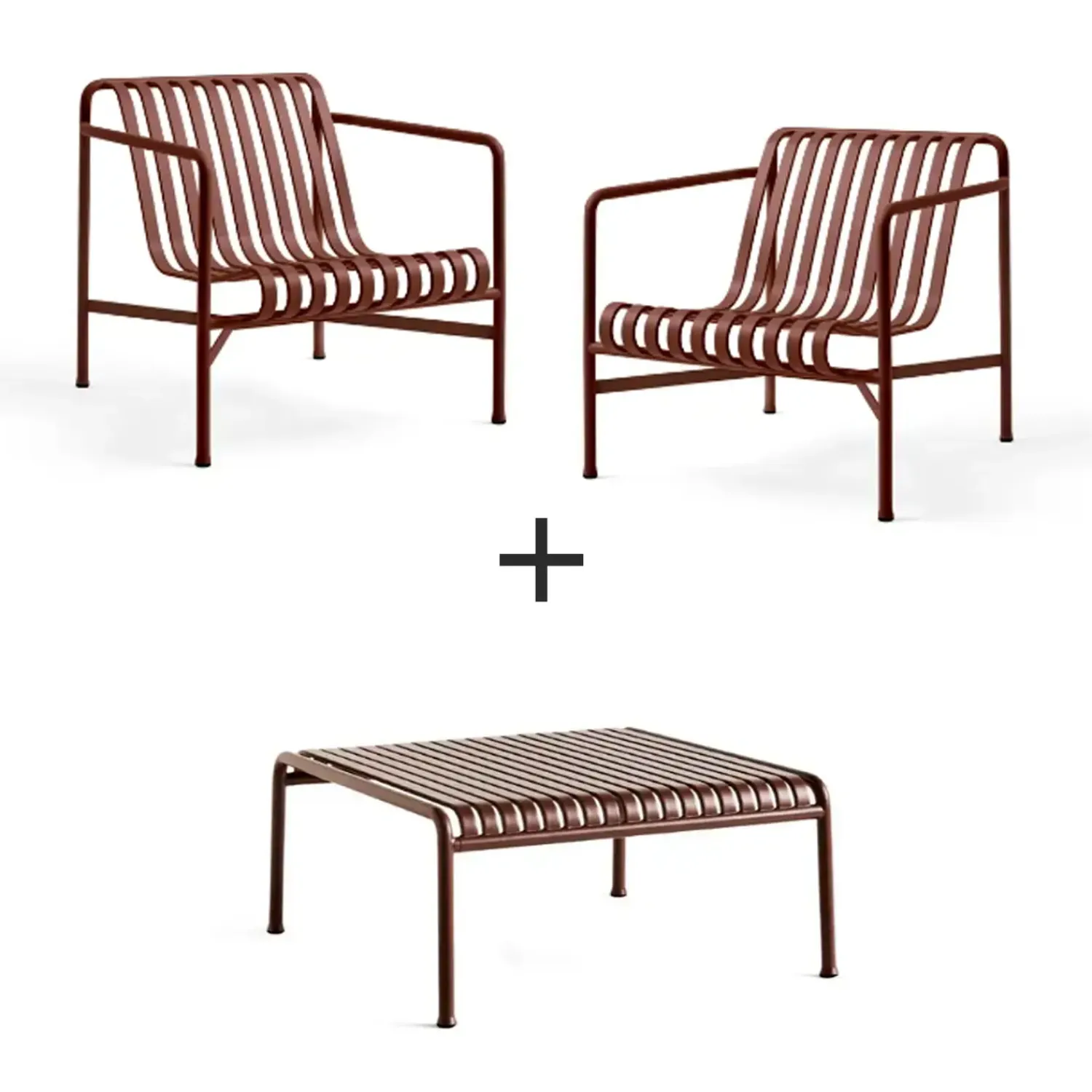 Hay - Palissade sæt - Lounge bord lav + 2 lounge stole lav - Iron red* Outlet