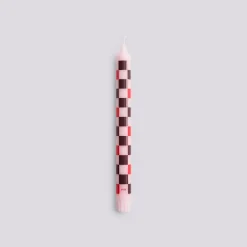- Pattern Candle - Light pink, bordeaux, red and silver checks^Hay Hot