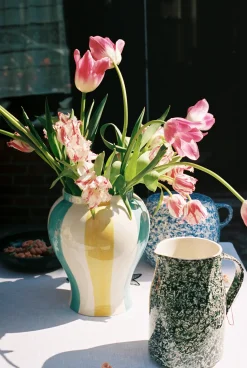 - Sobremesa Stribe Vase - Large - Grøn og gul*Hay New