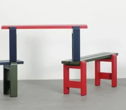 Weekday bænk Duo - 111 cm - Wine Red / Steel Blue ben - Lakeret Fyrretræ*Hay