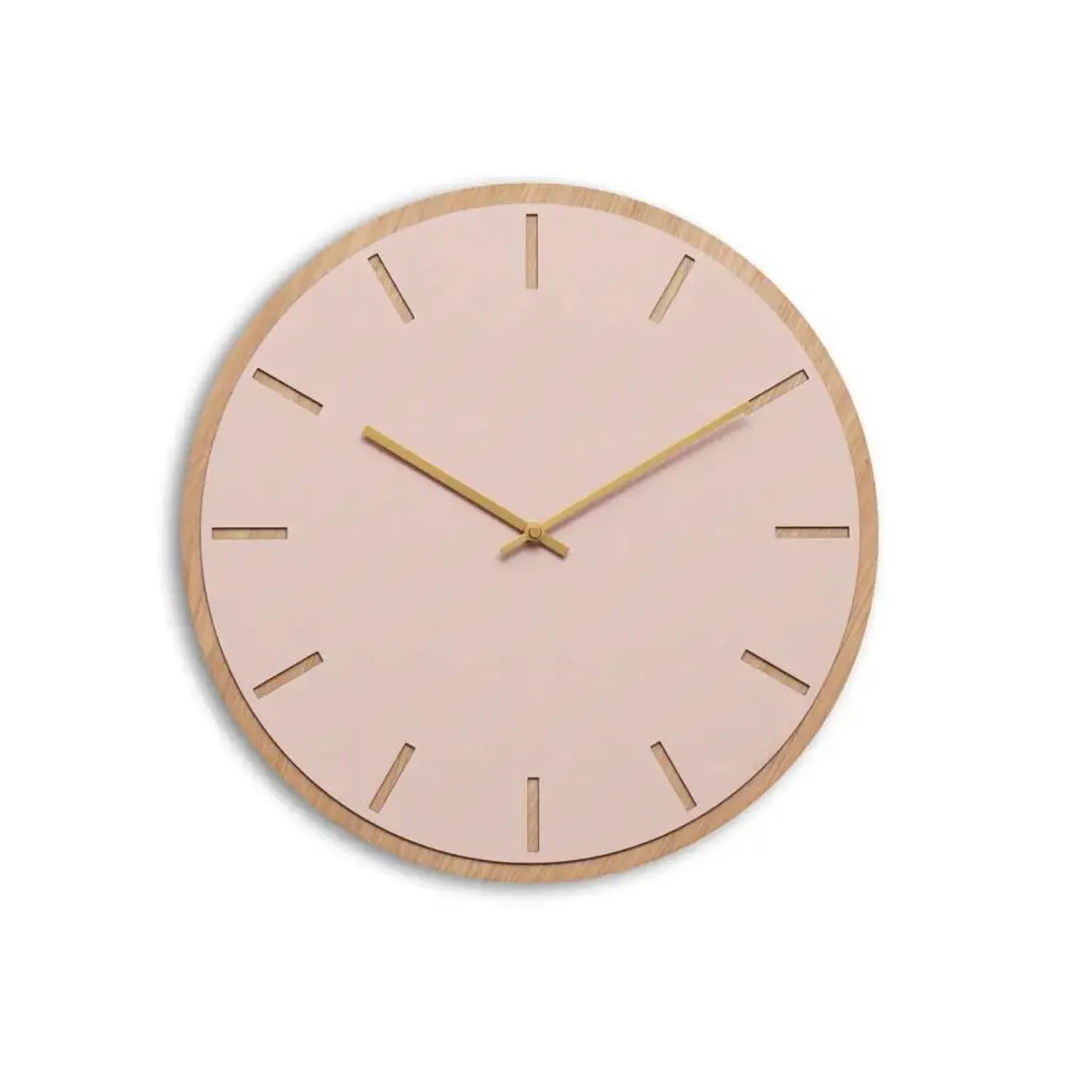 - Vægur - Lys Eg/Powder Dusty Rose - Guld visere - Ø38 cm^Hemverk