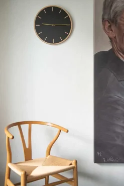 - Vægur - Lys Eg/Sort - Sølv visere - Ø38 cm*Hemverk New