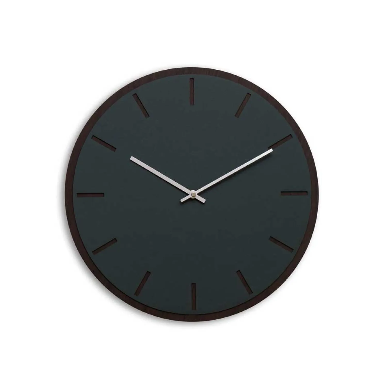 - Vægur - Mørk Eg/Conifer Grøn - Sølv visere - Ø38 cm*Hemverk Outlet