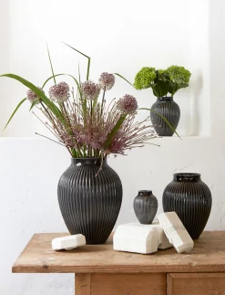 - vase H 35 cm ripple black^Knabstrup Keramik Clearance