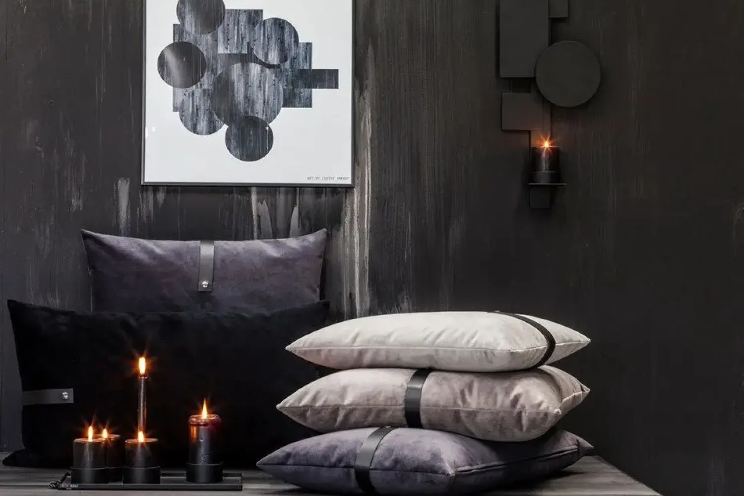 pude - Sort pude i velour 60 x 40 cm^Louise Smærup Discount