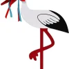 - Fødselsstork i træ med rødt og blåt bånd, stor, 80 cm.^Magni Hot