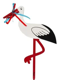 - Fødselsstork i træ med rødt og blåt bånd, lille, 55 cm.^Magni Discount