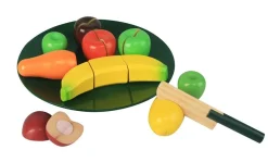 - Frugt på tallerken med kniv, velcro og træ, bæredygtigt materiale^Magni Online
