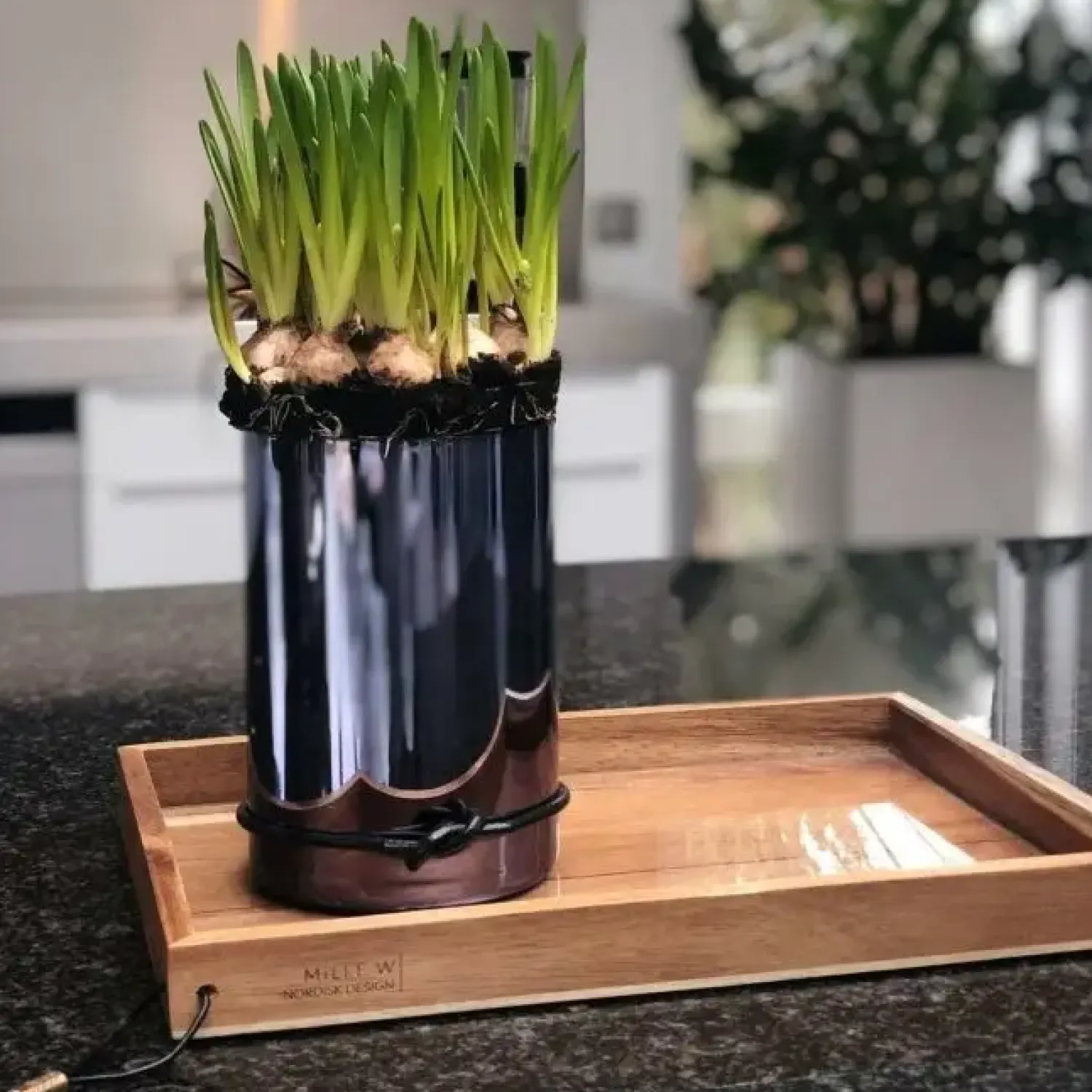 - Bakke i træ - Sort læder - 24 x 33 cm.^MILLE W NORDISK DESIGN Clearance