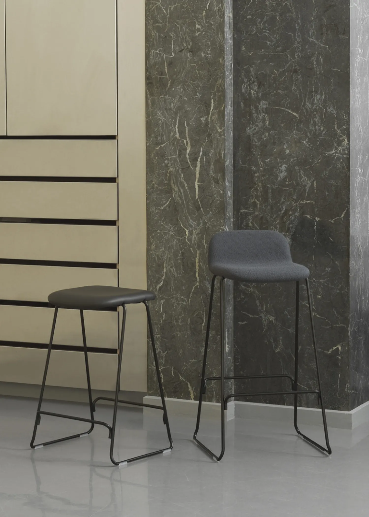 - Just Barstool 75 cm w. back Full Upholstery Black Steel^Normann Copenhagen Outlet