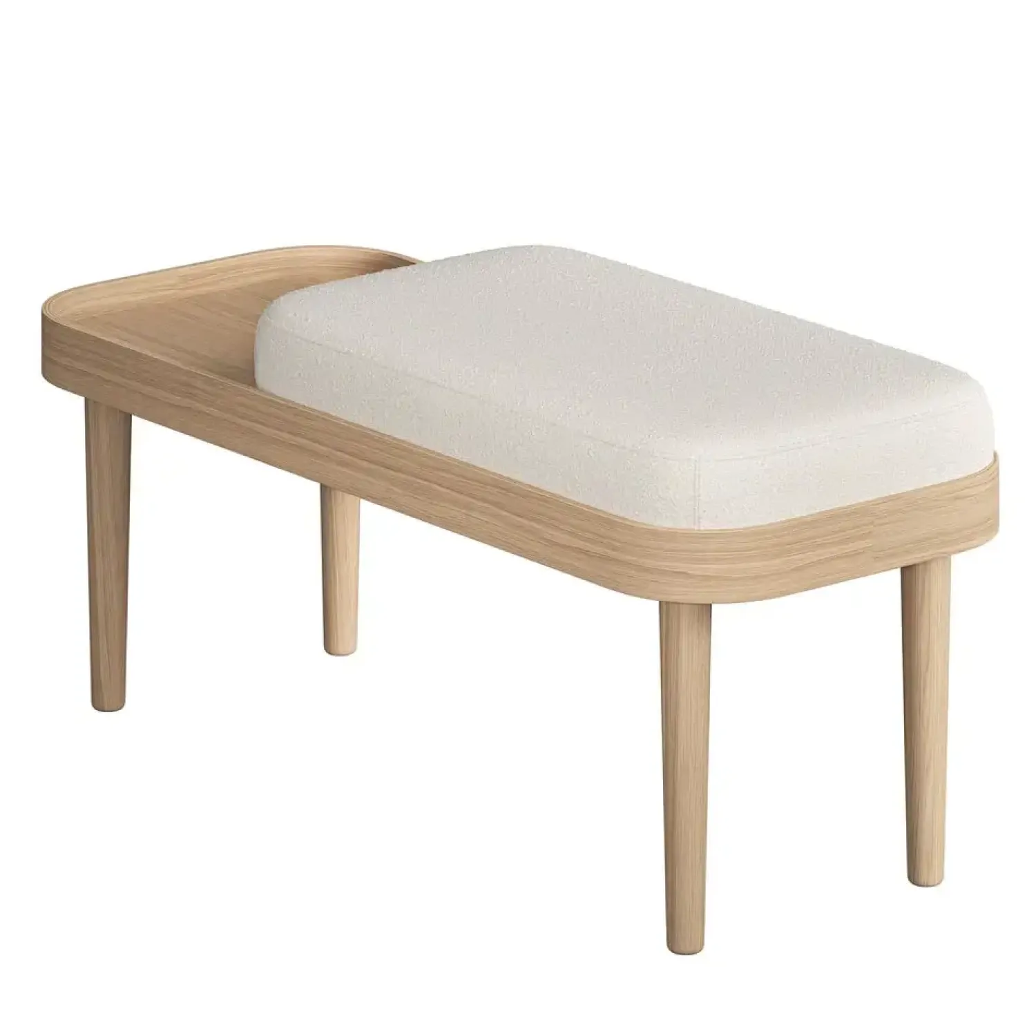 - Serena Bænk - Hvid Bouclé - Natur eg*NovoForm Discount