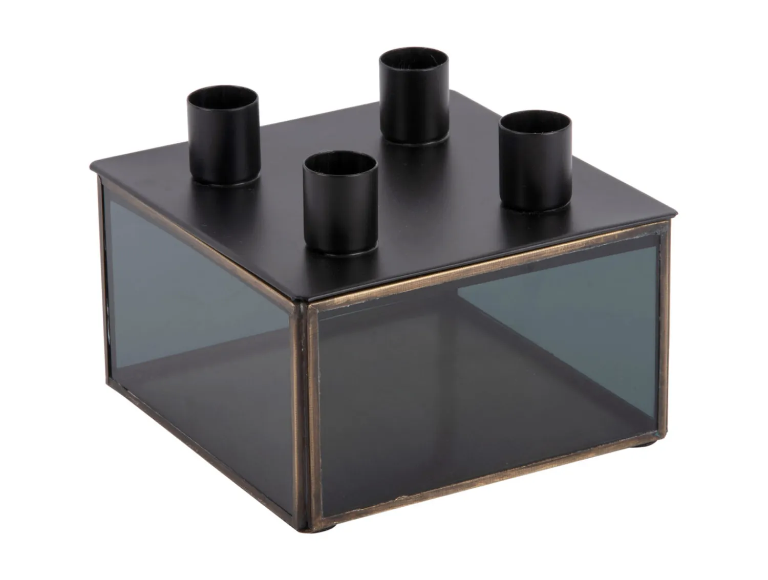 - Candle holder Boxed square glass black^Present time Clearance