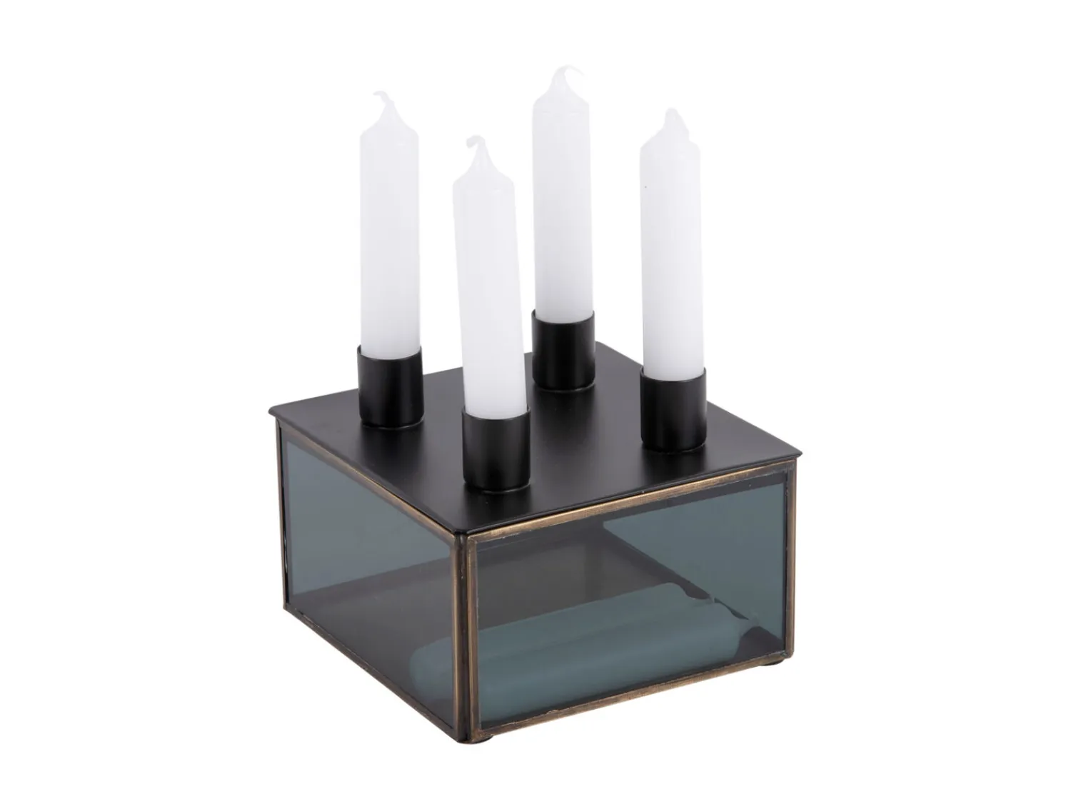 - Candle holder Boxed square glass black^Present time Clearance