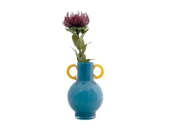 - Vase Fiesta glass bright blue, yellow handles*Present time Sale