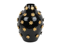 - Vase Golden Flowers enamel black*Present time New
